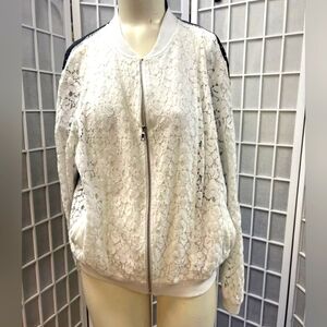 INC,Woman,Spring Casual Jacket,Black-White,Sz L,Cotton-Nylon, Elastic lace,Zip.